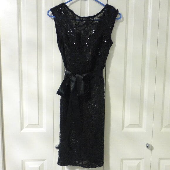 NWT black sequins pattern cocktail party dress with satin tie - Picture 1 of 9